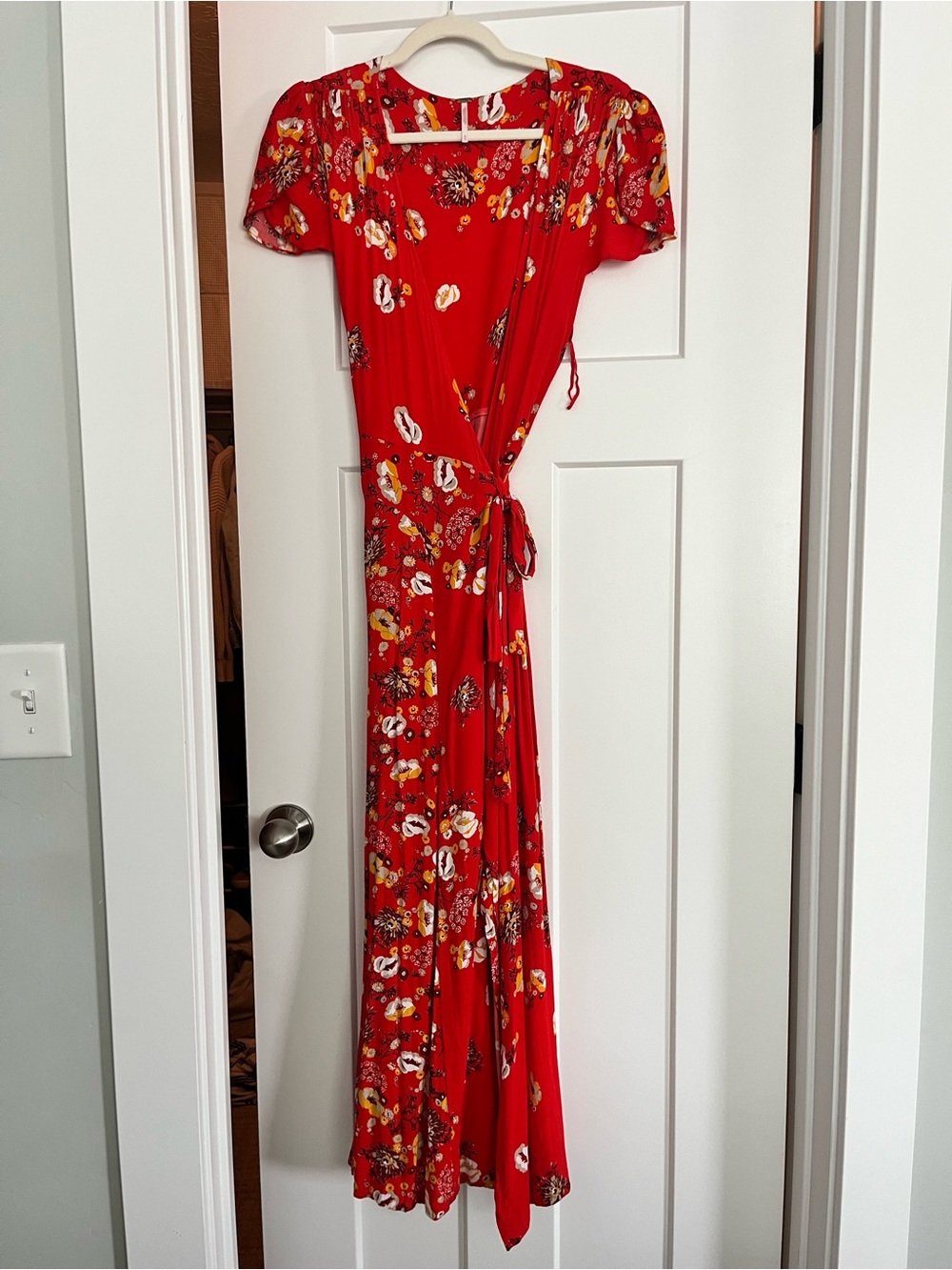 Red Floral Wrap Maxi Dress - Free People